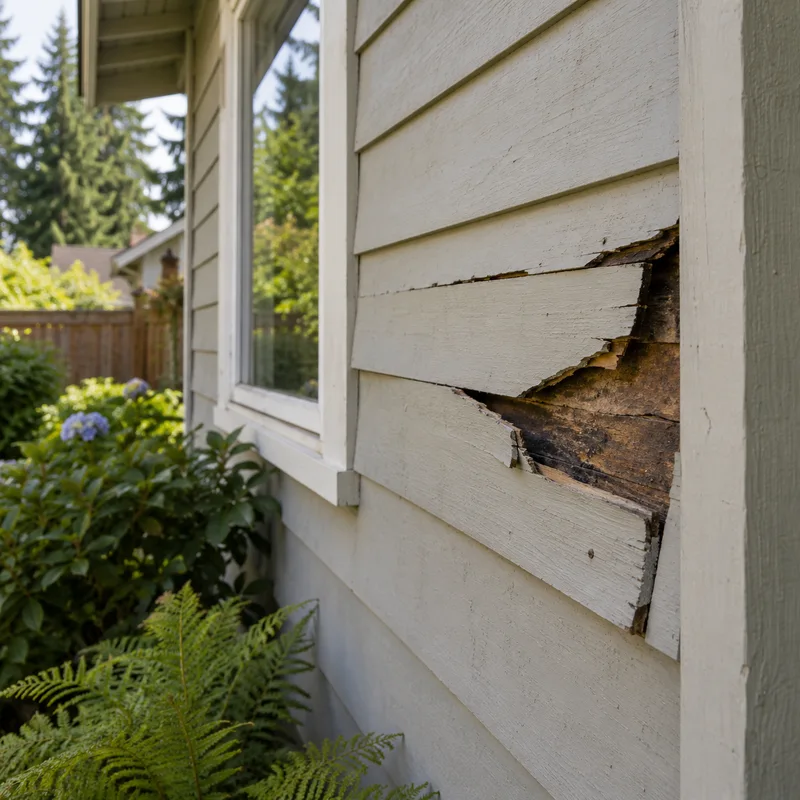 Worn exterior siding illustrating a siding repair project